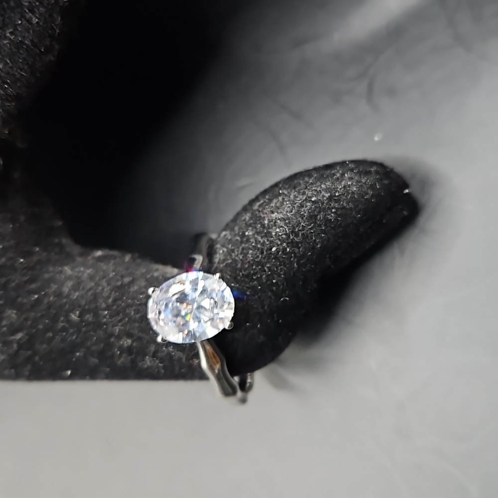 G-2 Silvertone clear solitaire ring